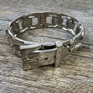 Silver Tone Chunky Chain Link Bracelet – Belt Buckle Clasp